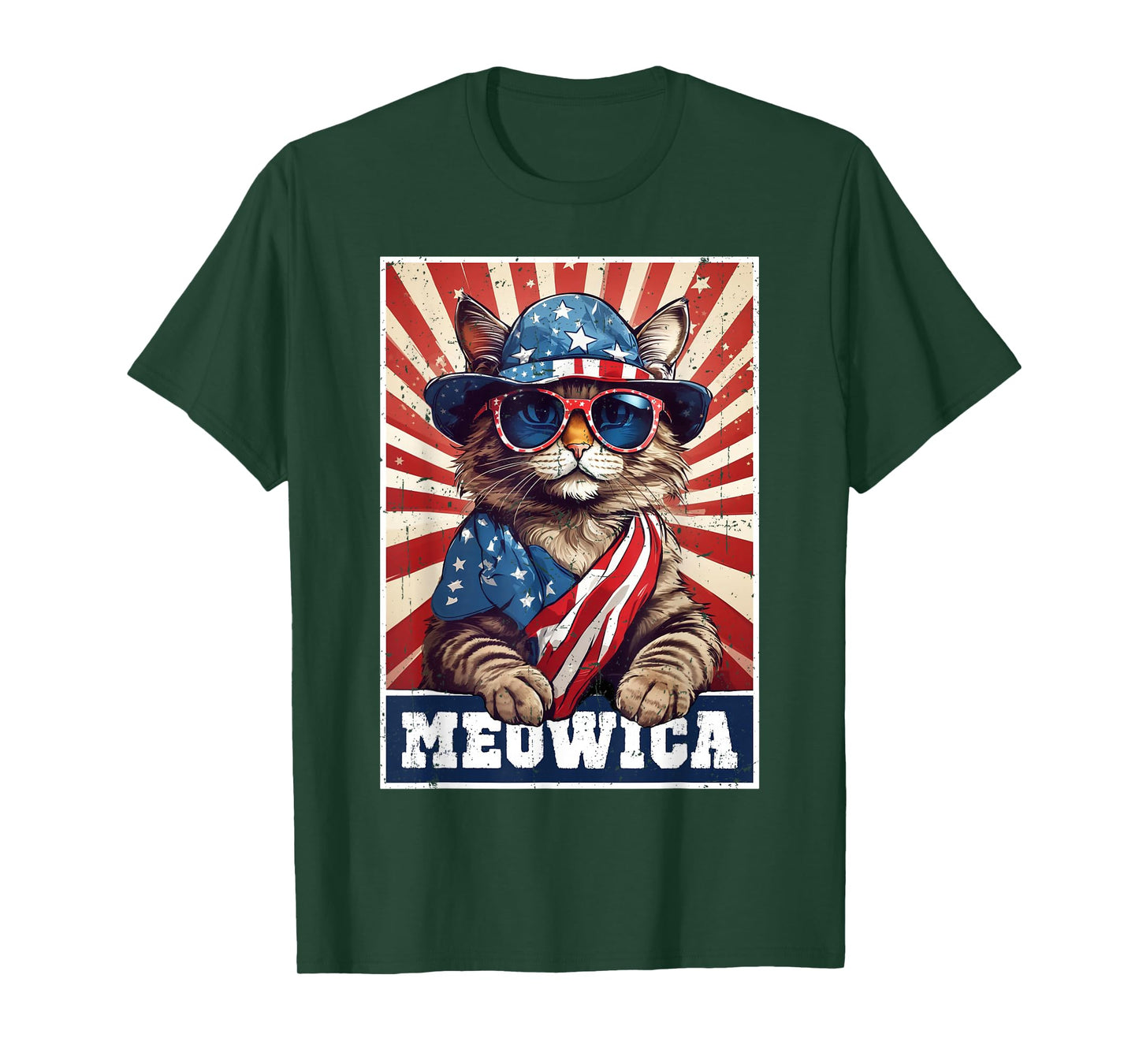 Meowica 4th of July Cat American Flag Funny 4th of July Cat T-Shirt