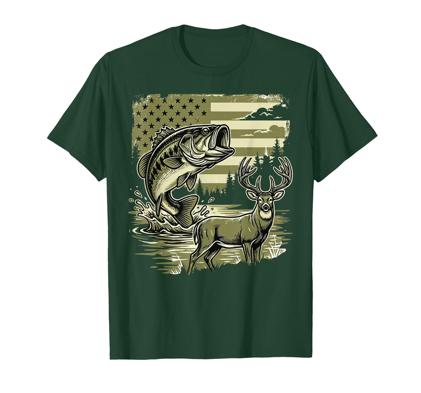 American Flag Bass Fishing and Hunting Youth Boys Outdoor T-Shirt