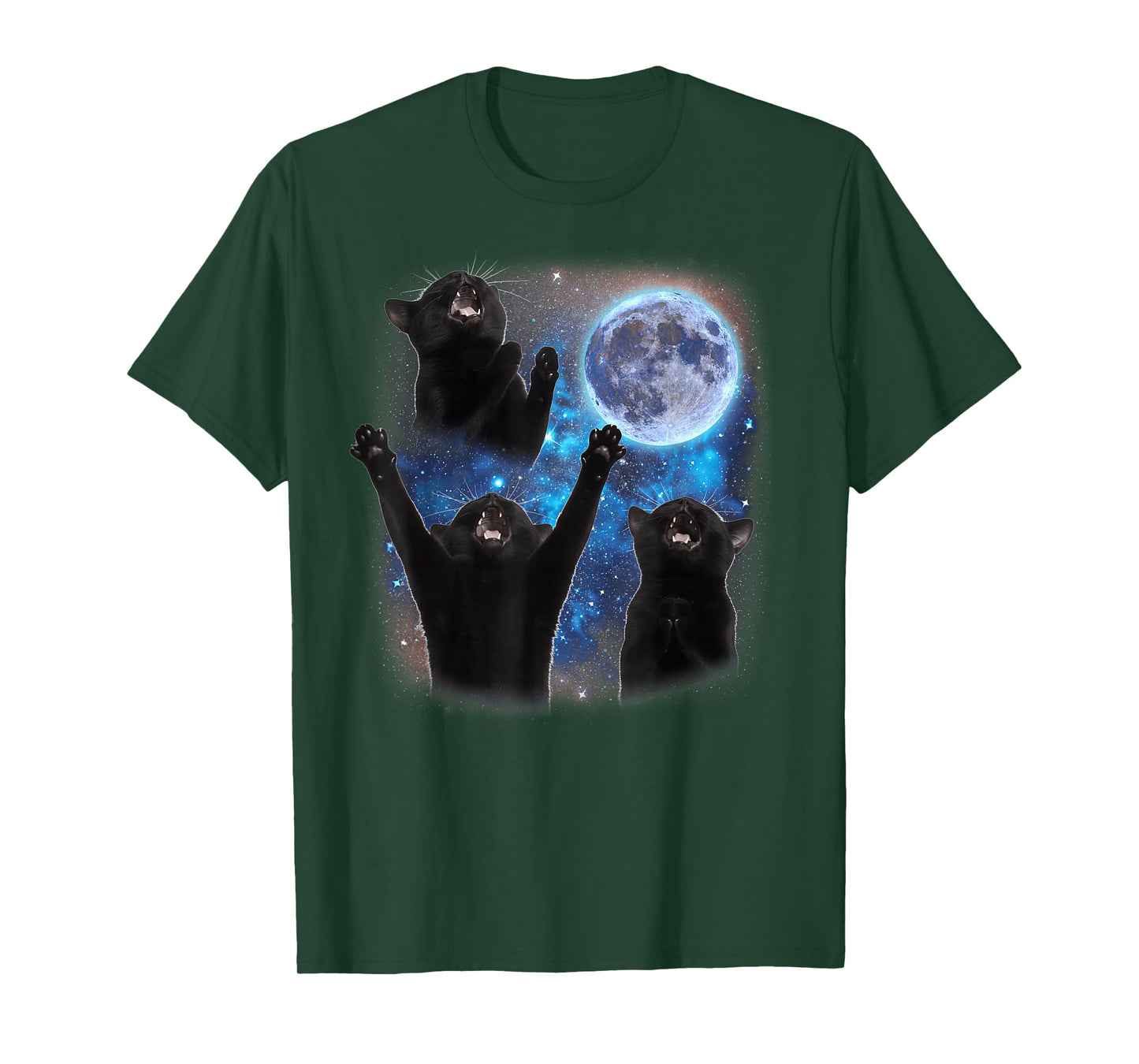 Three Cats Howling at The Moon Weird Meme Tuxedo Cat T-Shirt
