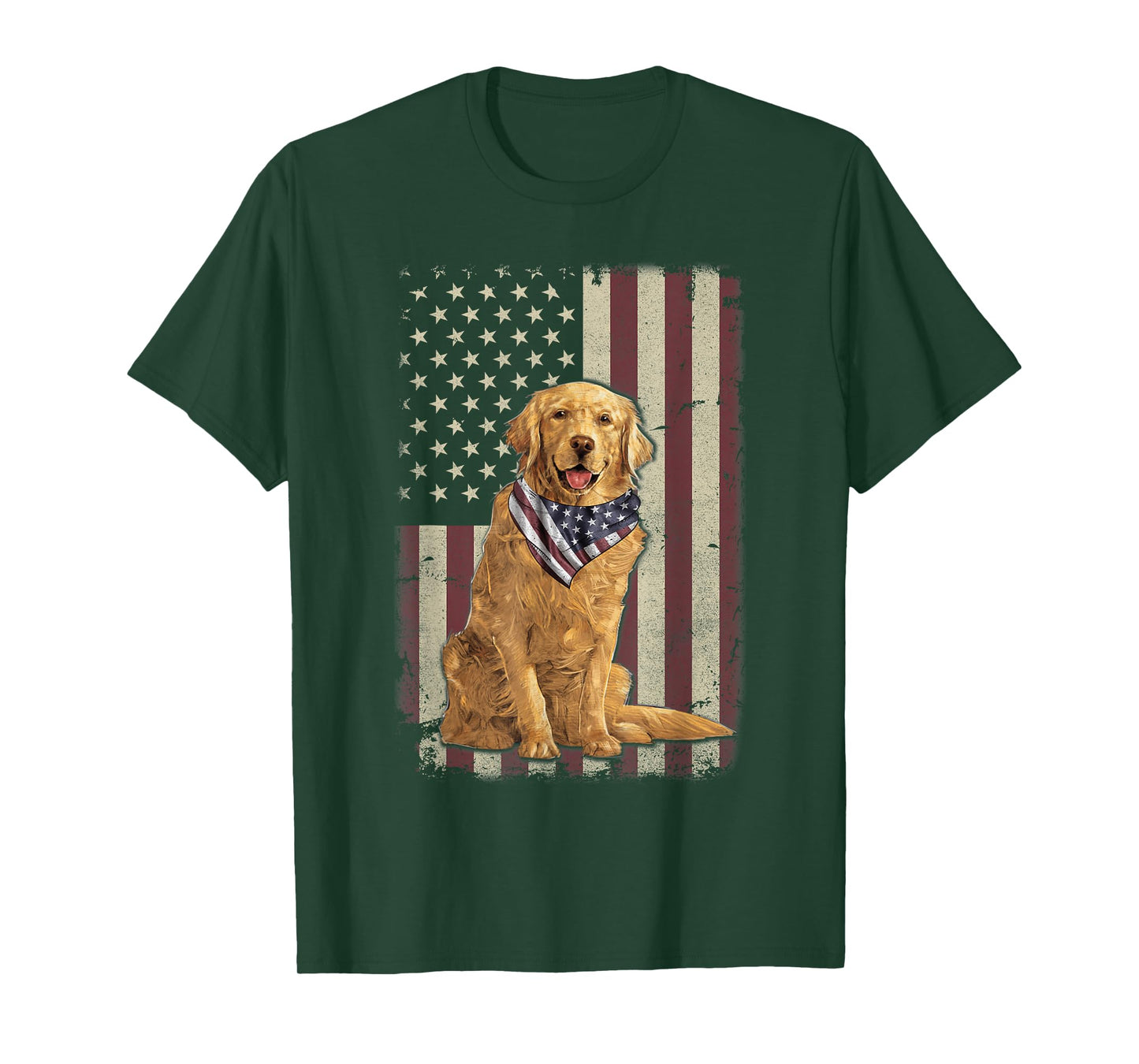 Golden Retriever American Flag Bandana 4th of July Tshirt T-Shirt