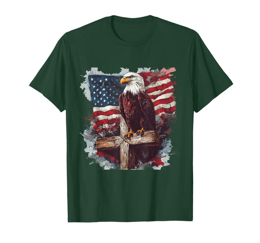 Bald Eagle Cross American Flag Patriotic Christian T-Shirt