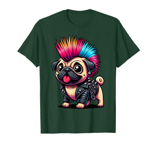 Funny Punk Pug, Rock'n Roll Goth Dog, Guitar Band Funny T-Shirt