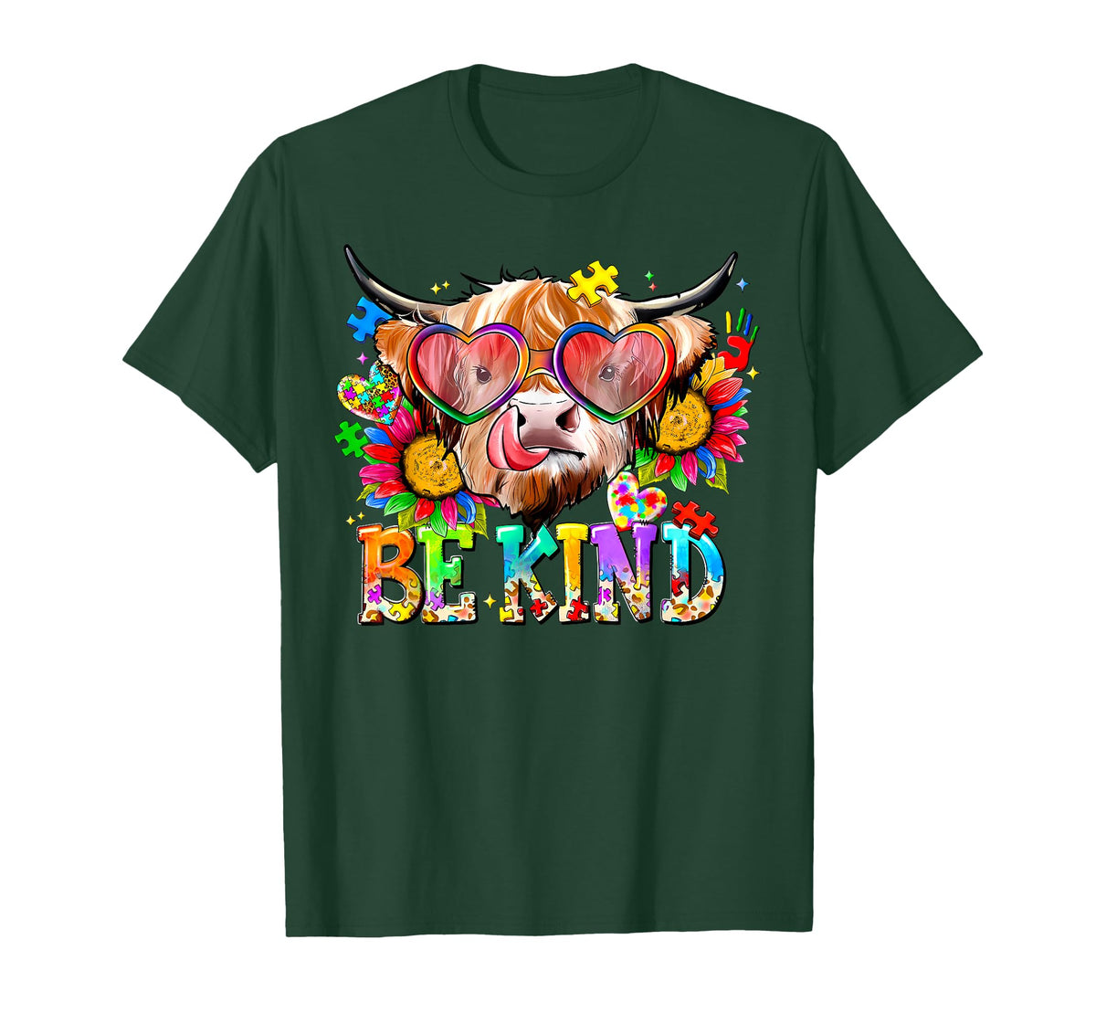 Be Kind Highland Cow Autism Awareness Inspirational Teacher T-Shirt