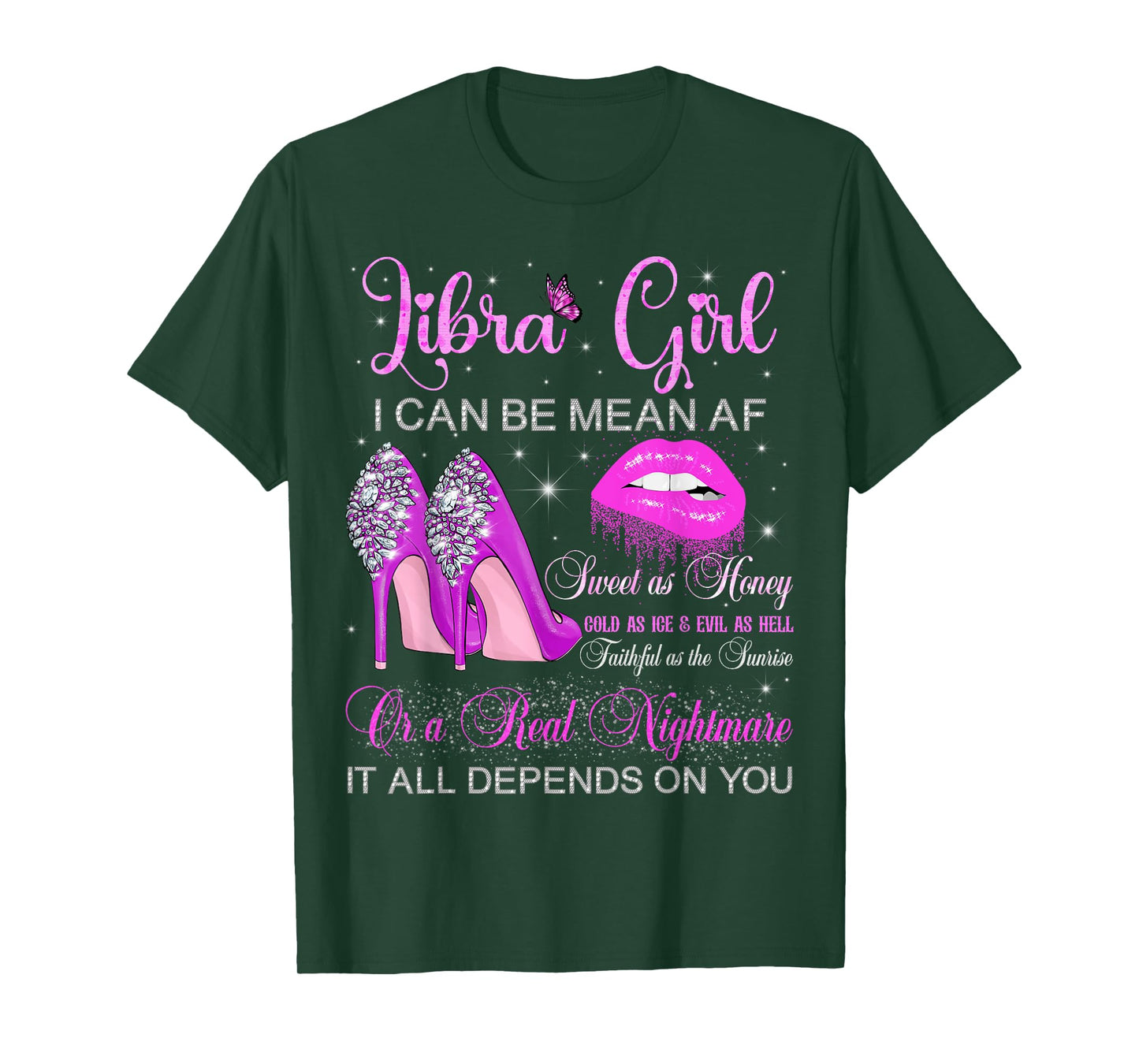 Libra Girl Birthday High Heels Dripping Lips Butterfly T-Shirt