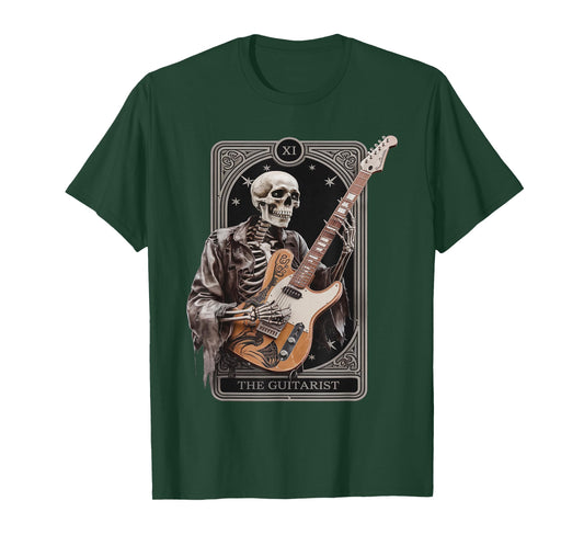 Gothic Musician Guitar Skeleton Guitarist Tarot Card T-Shirt
