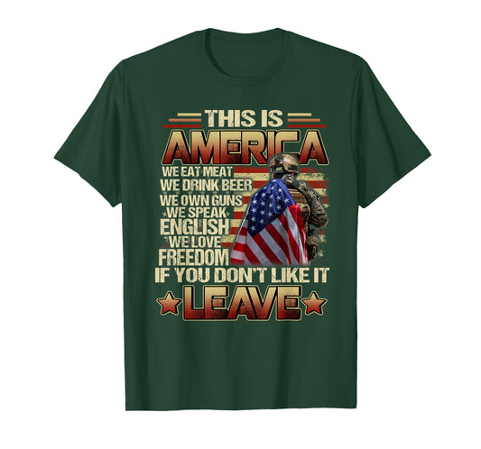 Funny Design This Is America We Eat Meat We Drink Beer T-Shirt