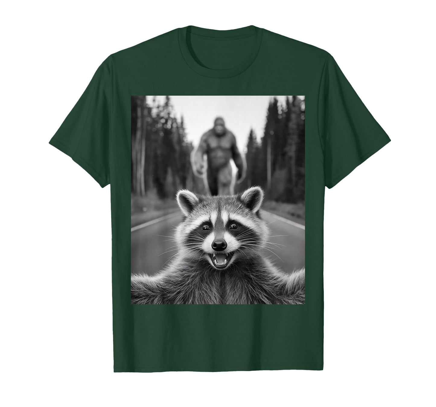 Scared Raccoon Selfie with Sasquatch Bigfoot, Funny Raccoon T-Shirt