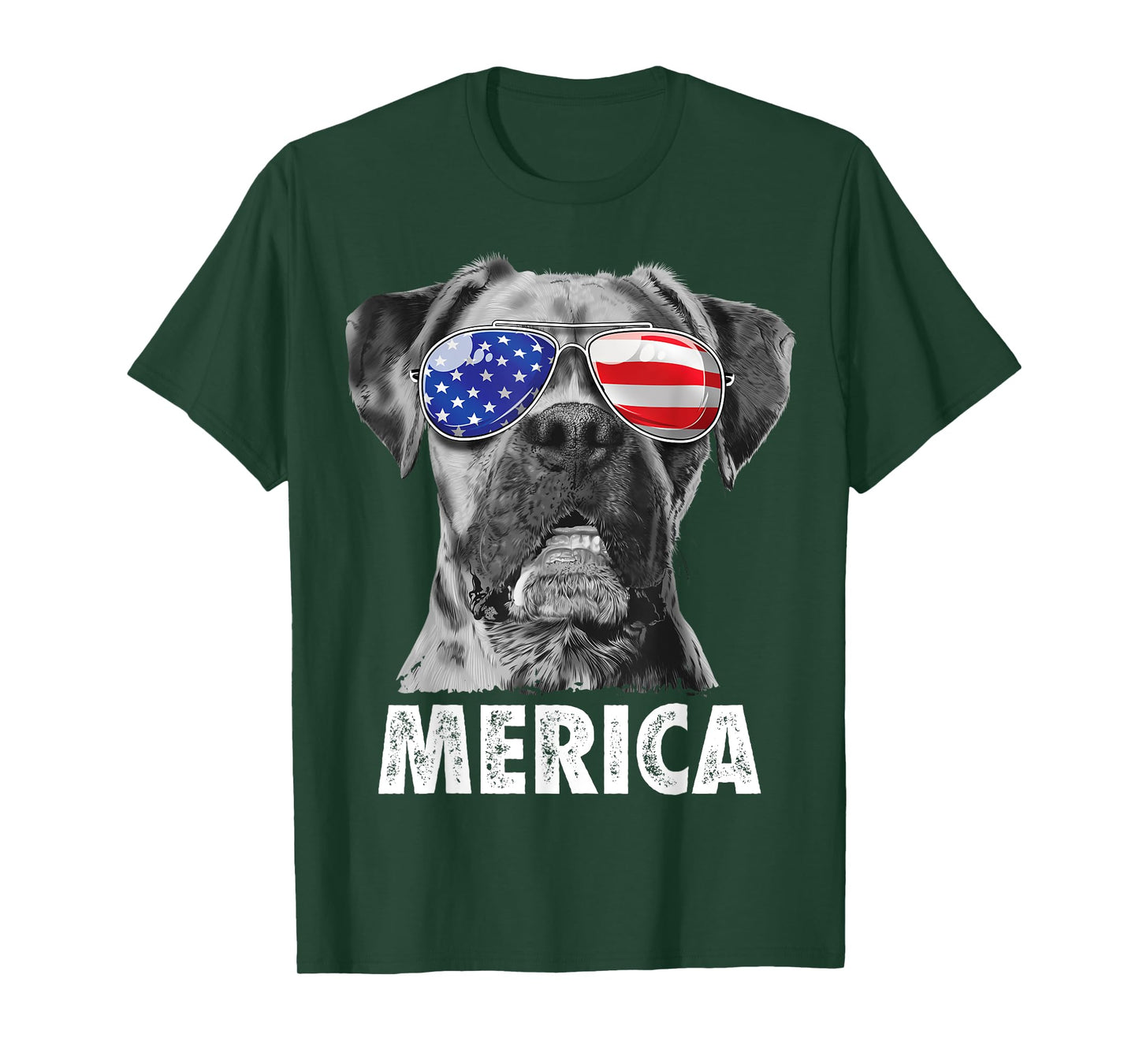 Boxer 4th of July Merica Men Women American Flag Sunglasses T-Shirt