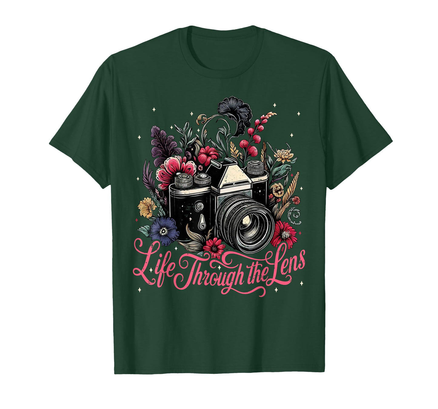Womens Camera Flowers Graphic Photographer Christmas T-Shirt