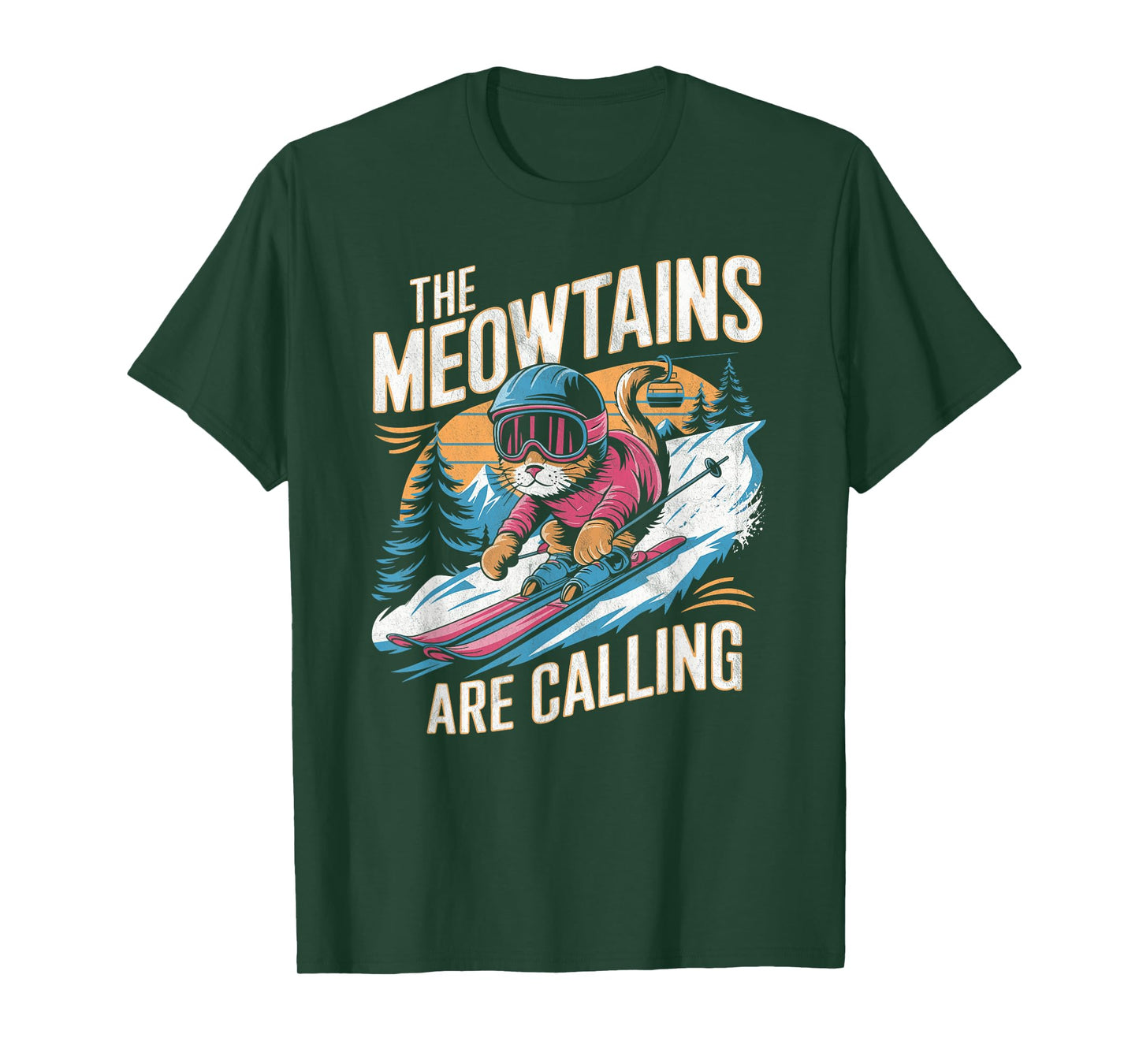 The meowtains are calling Cat Snowboard Ski Men Women Kids T-Shirt