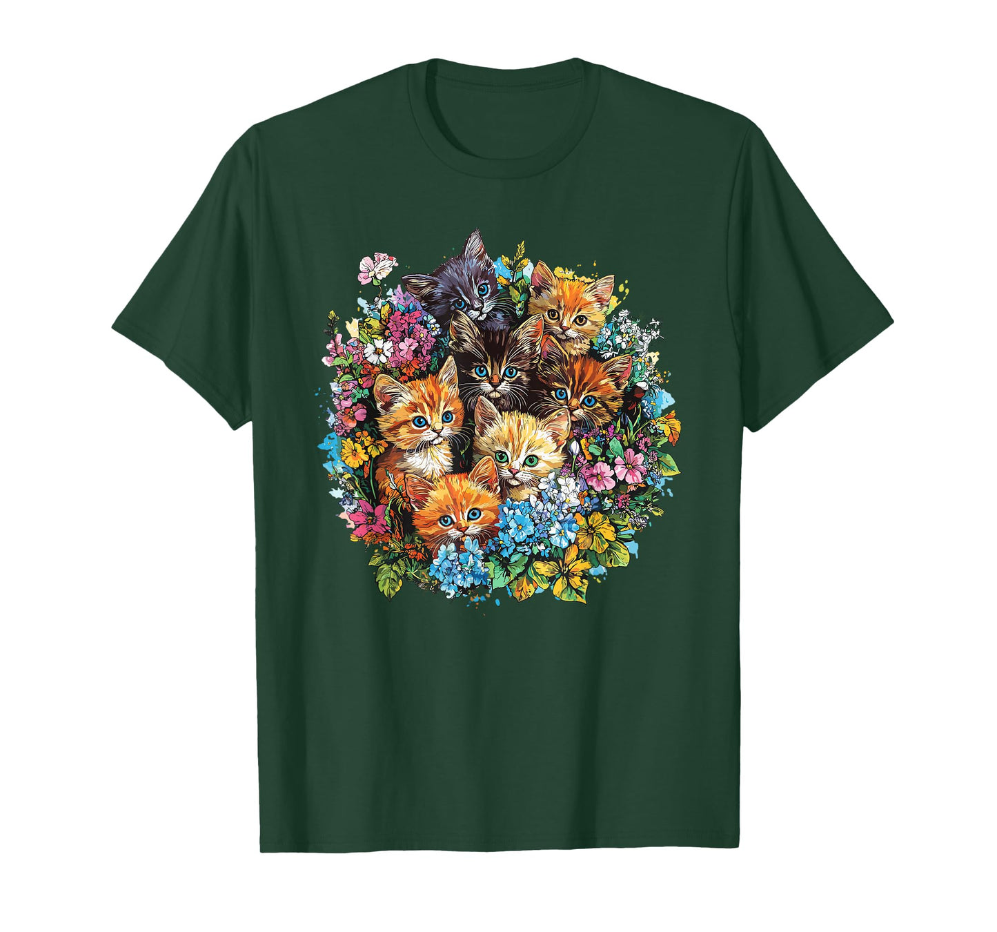 Adorable Kitten Floral Bouquet Cat T-Shirt