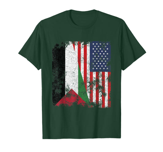 Palestine USA Flag Distressed - Half American T-Shirt