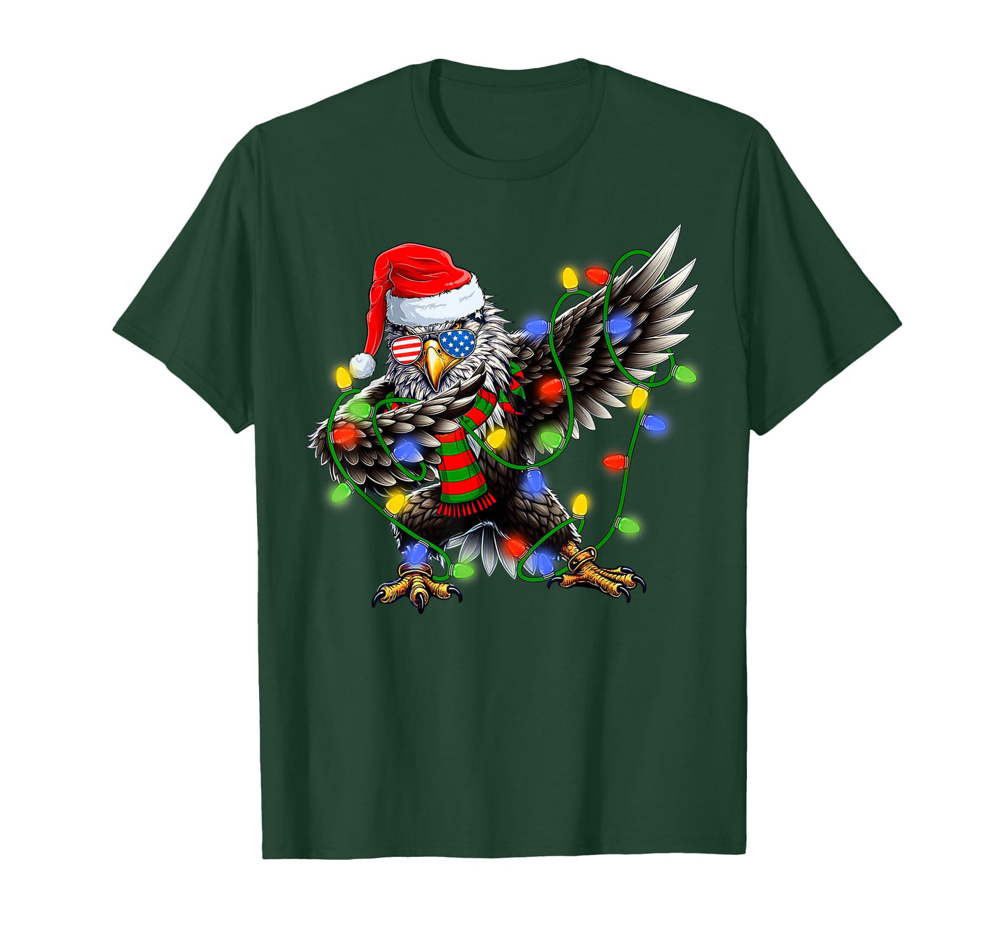 Christmas Lights Dabbing Santa Bald Eagle Xmas Men Women Kid T-Shirt