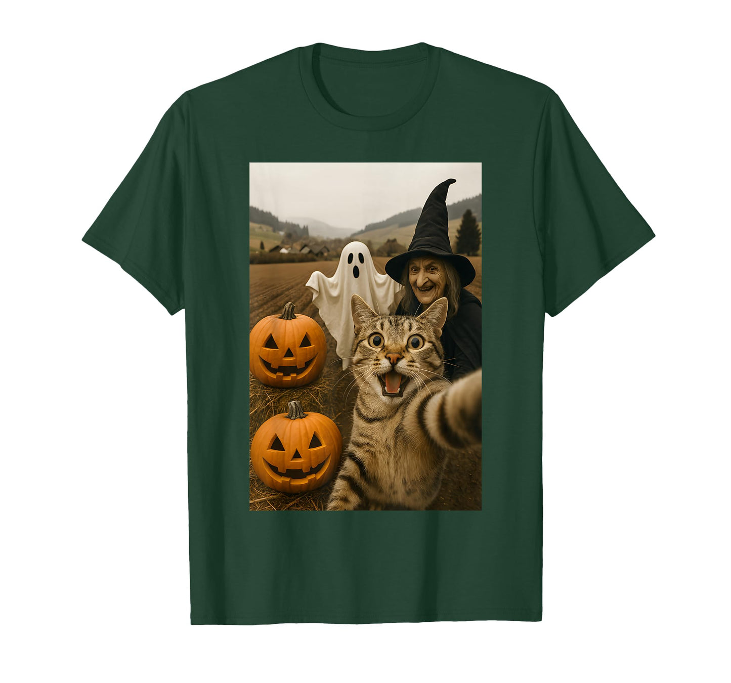 Funny Halloween Cat Selfie with Ghost Boo Witch Pumpkin T-Shirt