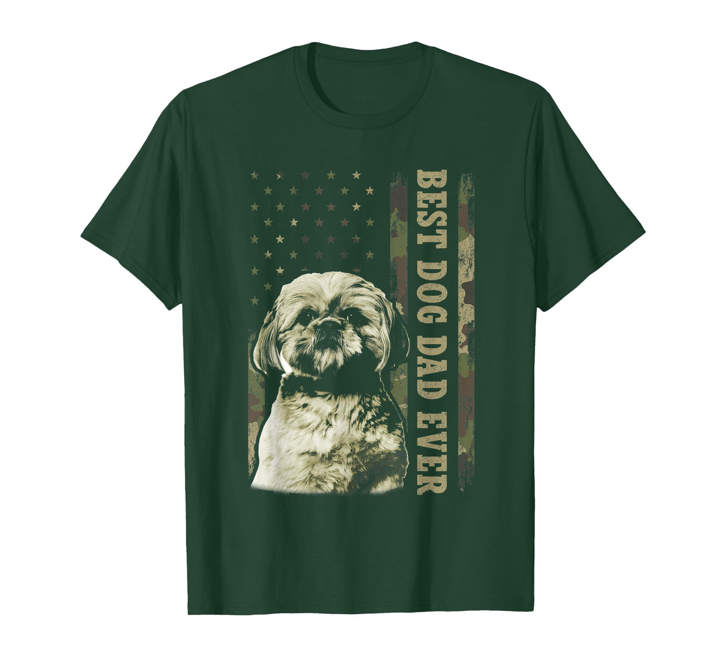 Best Shih Tzu Dad Ever Shirt, Camo American Flag Dog Dad T-Shirt