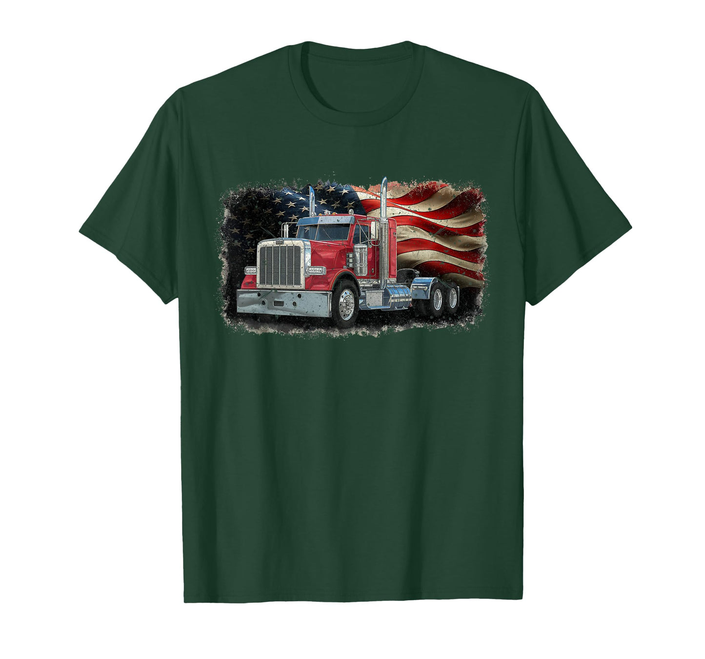Driver Trucker US Flag Semi Truck Patriotic 4th Of July man T-Shirt