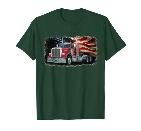 Driver Trucker US Flag Semi Truck Patriotic 4th Of July man T-Shirt