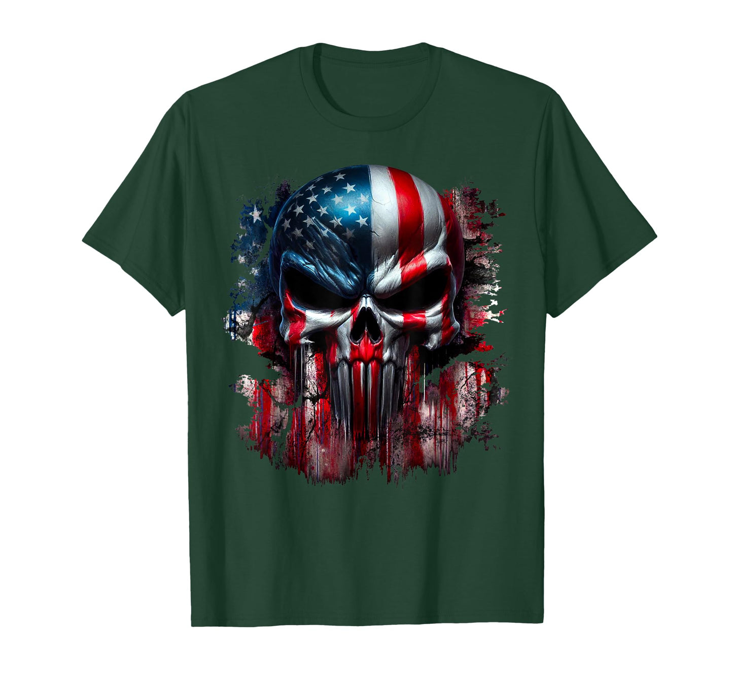 American Skull Patriotic Flag USA Grunge Reaper Graphic Women Men T-Shirt