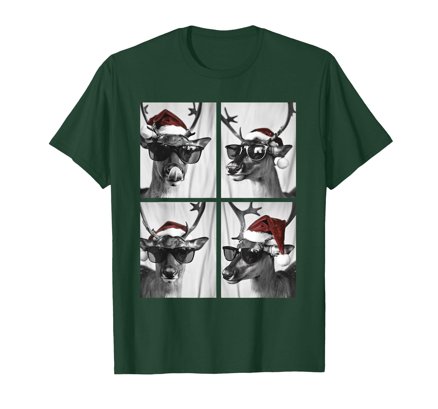 Funny Christmas Deer with Sunglasses Santa Hat Festive Meme T-Shirt