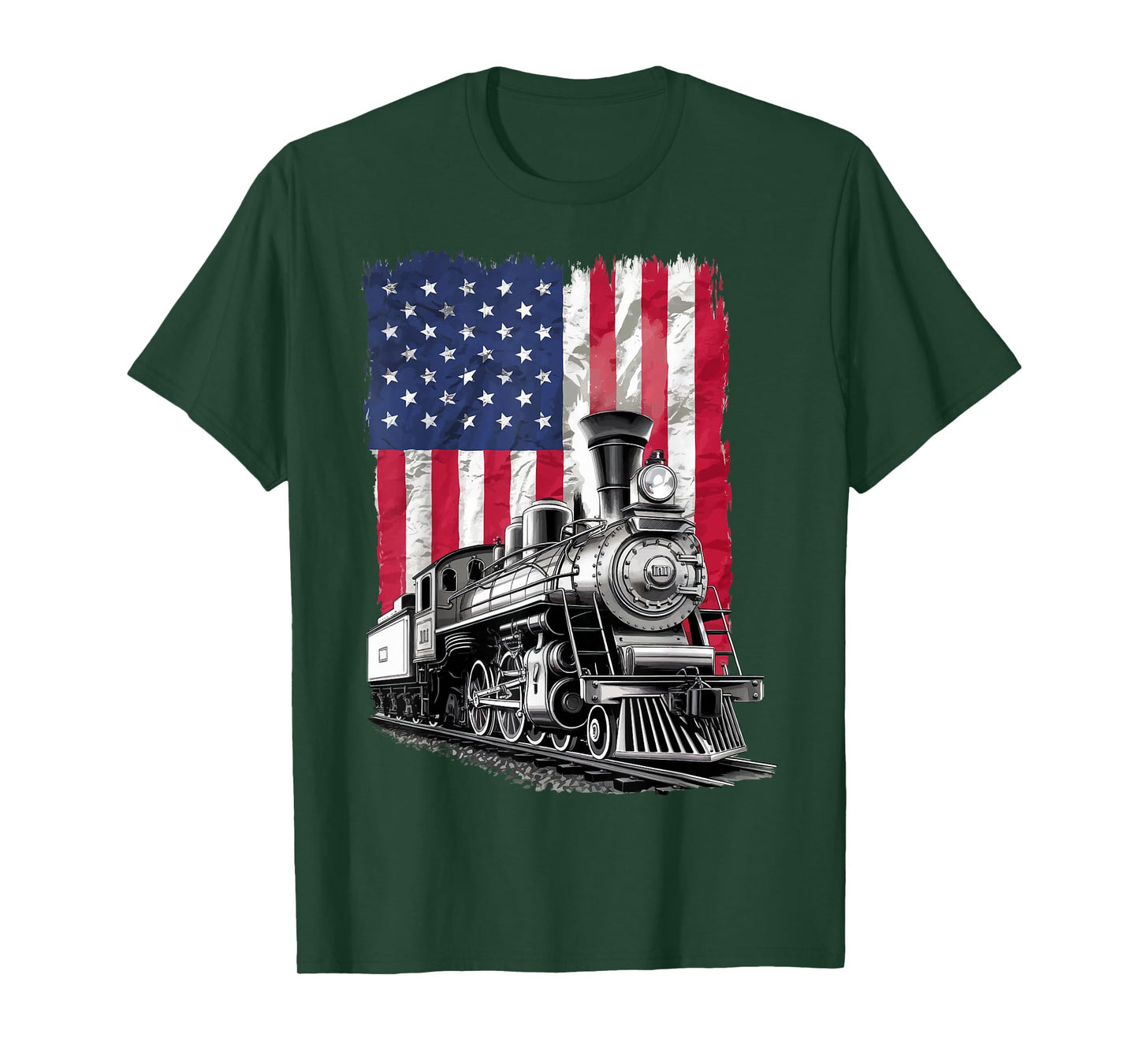Train USA Flag Locomotive 4th Of July Train Spotter T-Shirt