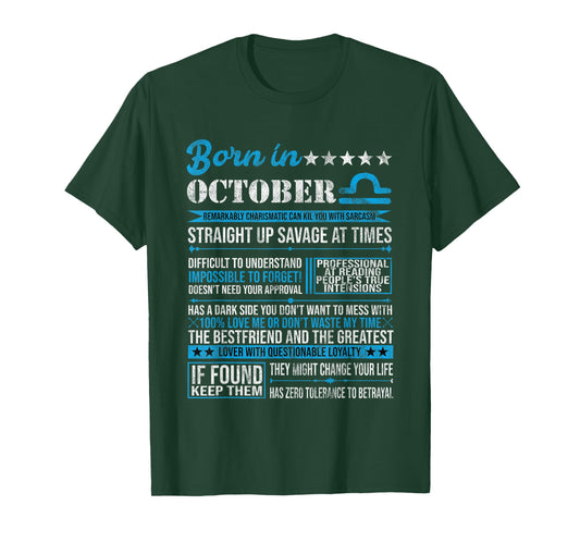 Born in October Libra Horoscope Birthday Gift T-Shirt
