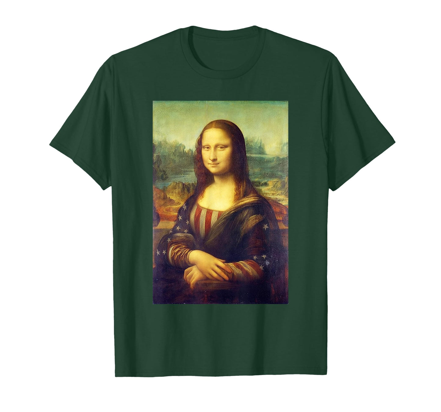 Mona Lisa USA Flag Stars Funny Patriotic Parody 4th of July T-Shirt