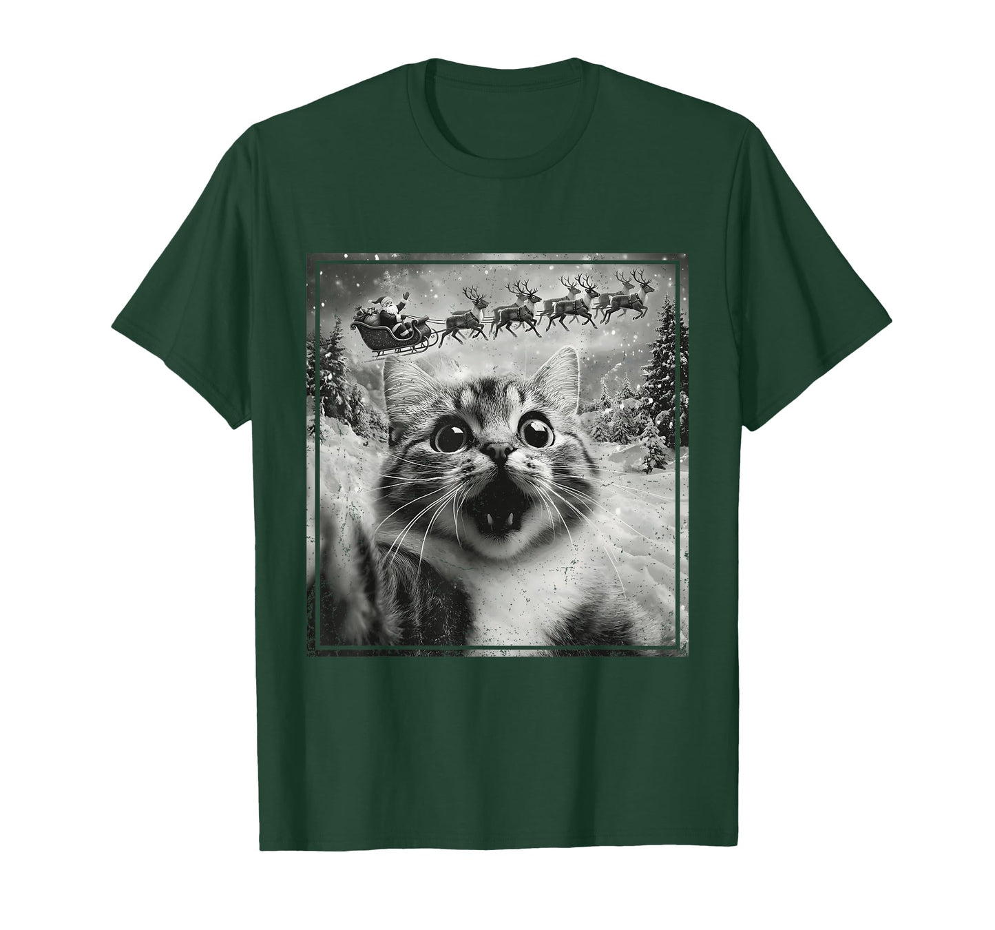 Santa Reindeer Selfie Cat Funny Christmas Tee T-Shirt