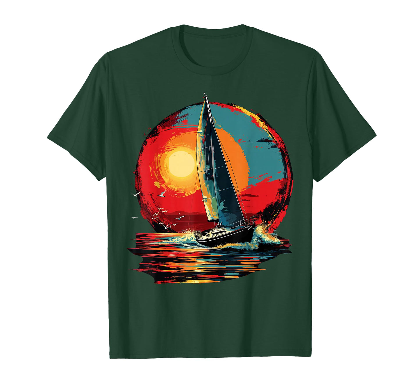 Colorful painted Sailboat on artistic Sailing T-Shirt