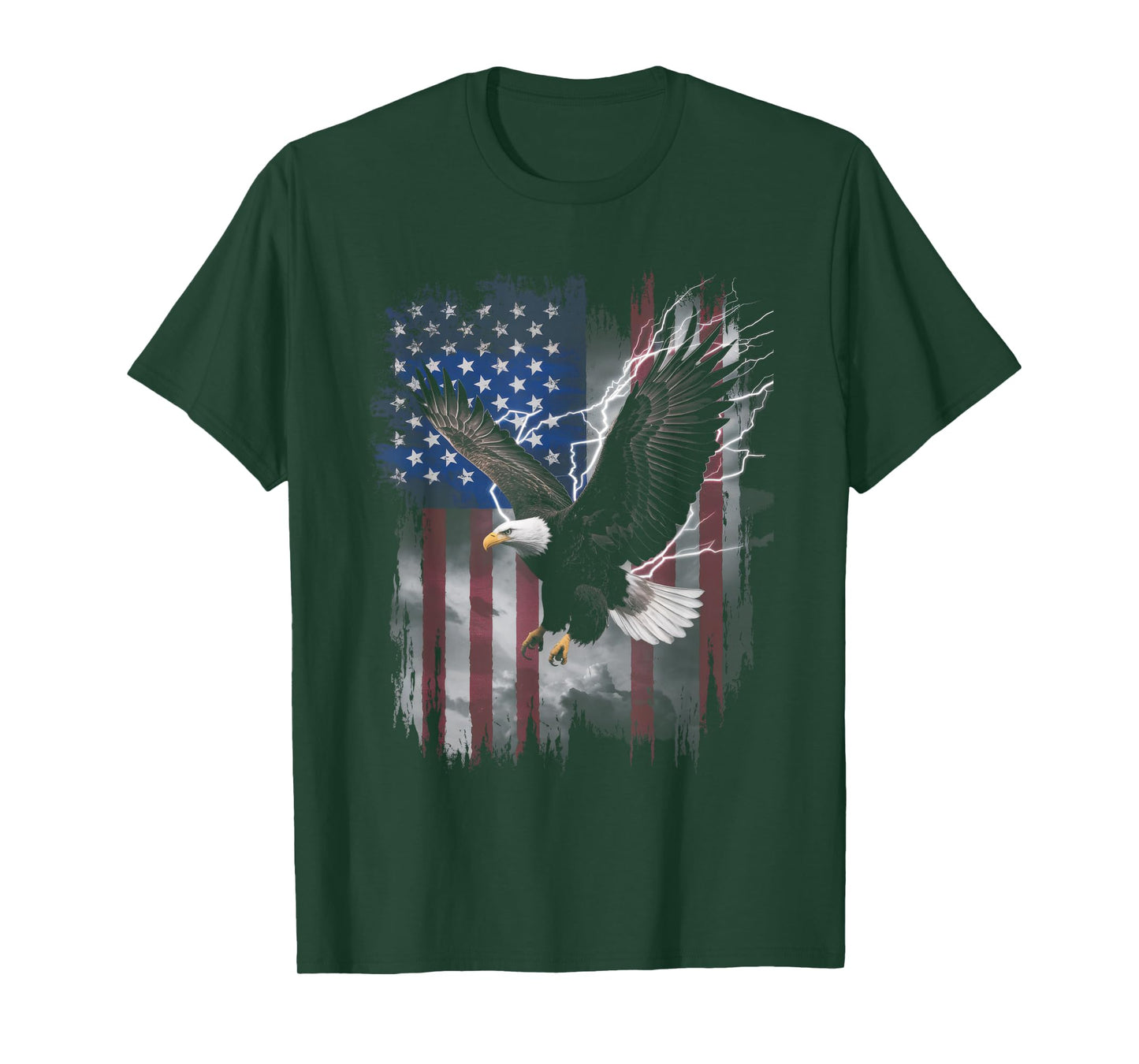 American Bald Eagle Lightning USA Flag Patriotic Freedom T-Shirt