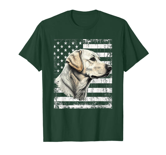 Patriotic USA Flag Yellow Labrador Distressed Retro Design T-Shirt