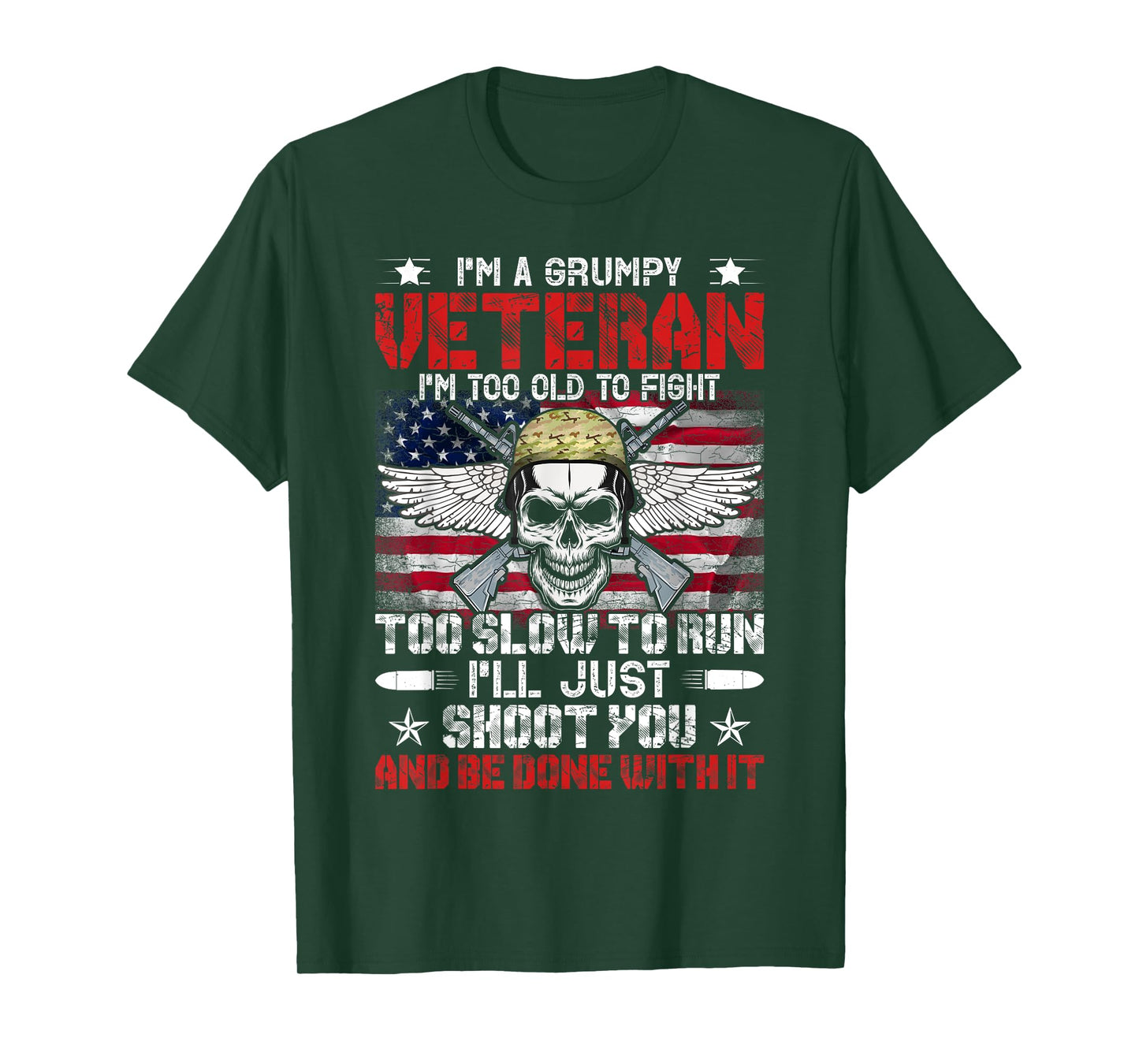 I Am A Grumpy Old Veteran Too Old to Fight Veterans Day T-Shirt, Small, Black
