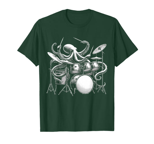 Octopus Playing Drums Retro Drummer T-Shirt