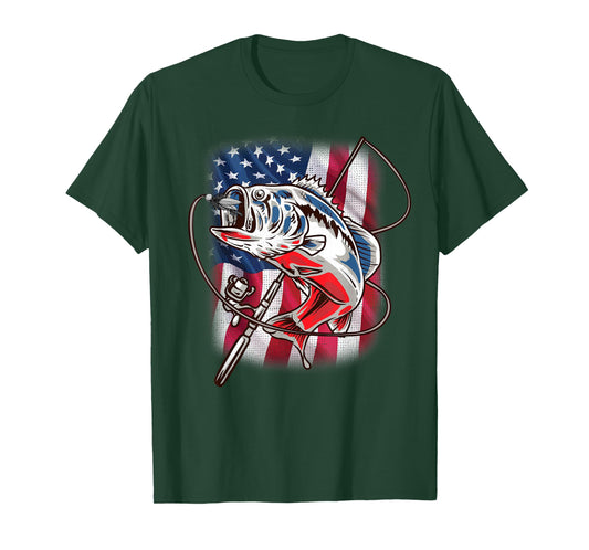 American Flag Fishing Shirt Vintage USA Bass Fisherman Gift T-Shirt