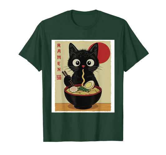 Anime Cat Ramen Japanese Funny Cat Graphic Tees Anime Gifts T-Shirt