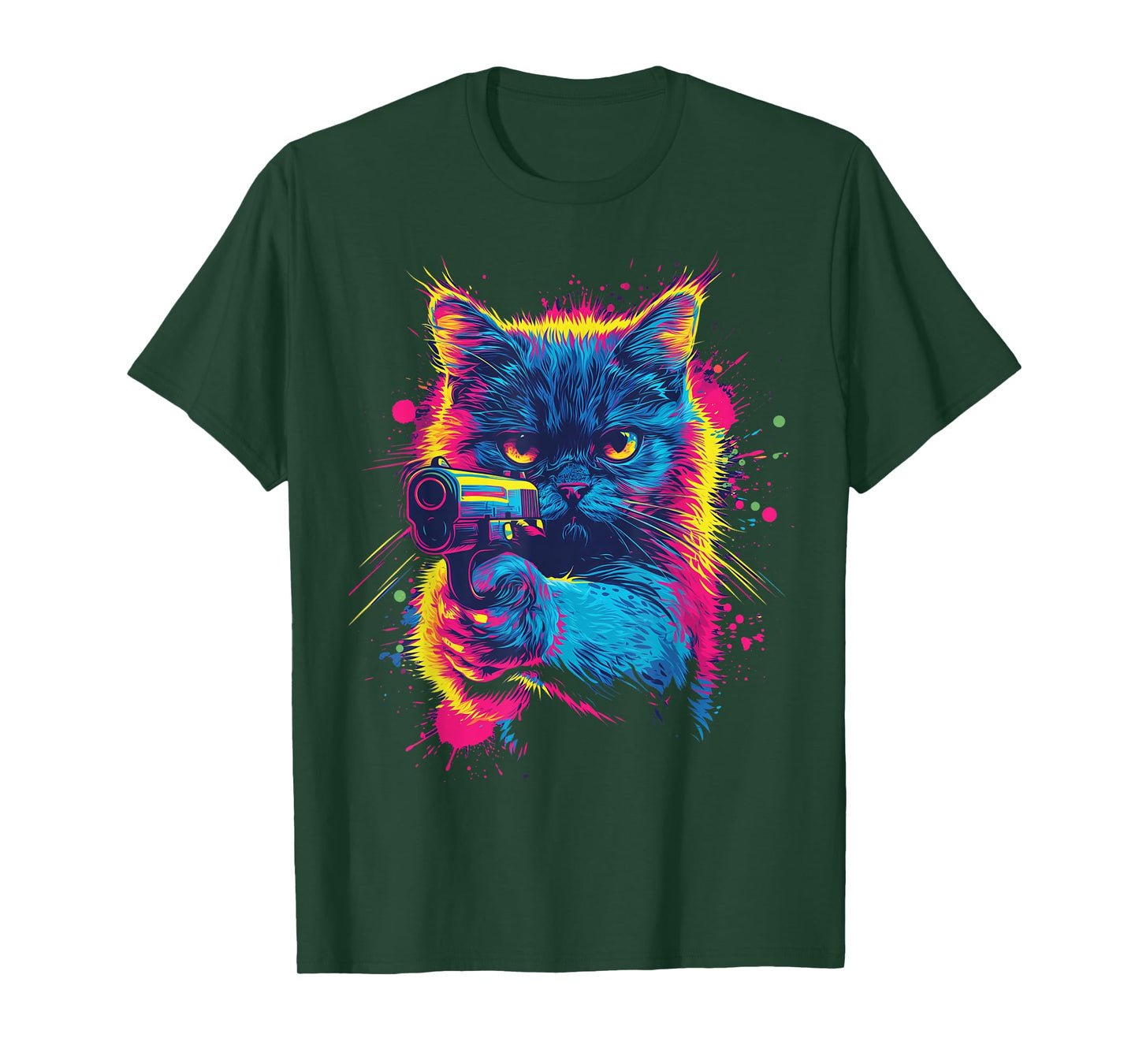 Dinosaurus Rekx Funny Cat With a Gun Graphic T-Shirt, Small, Black