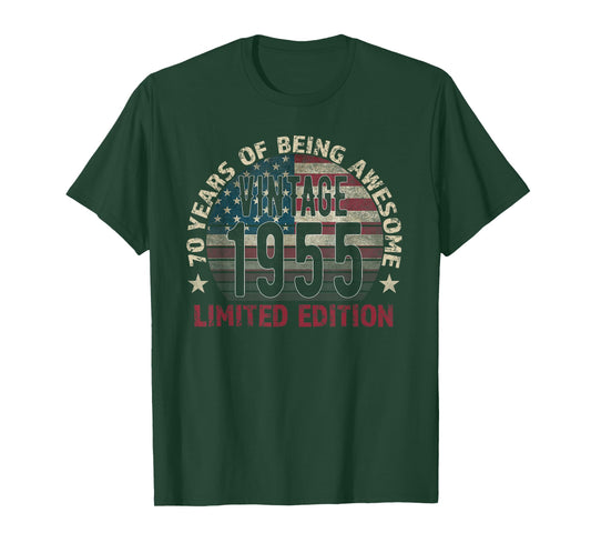 70th Birthday Gift Men Vintage Born 1955 Turning 70 Year Old T-Shirt