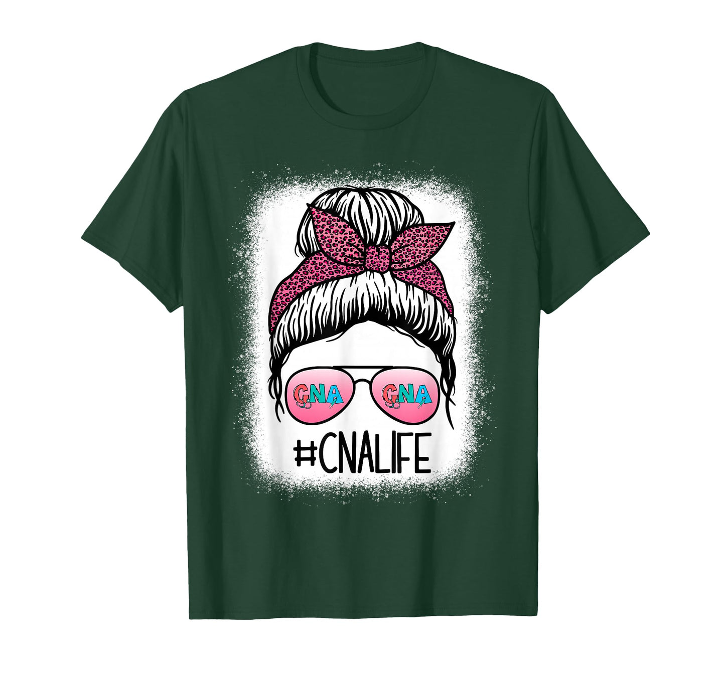 CNA Nurse Life Bleached Shirts Leopard Messy Bun Women T-Shirt