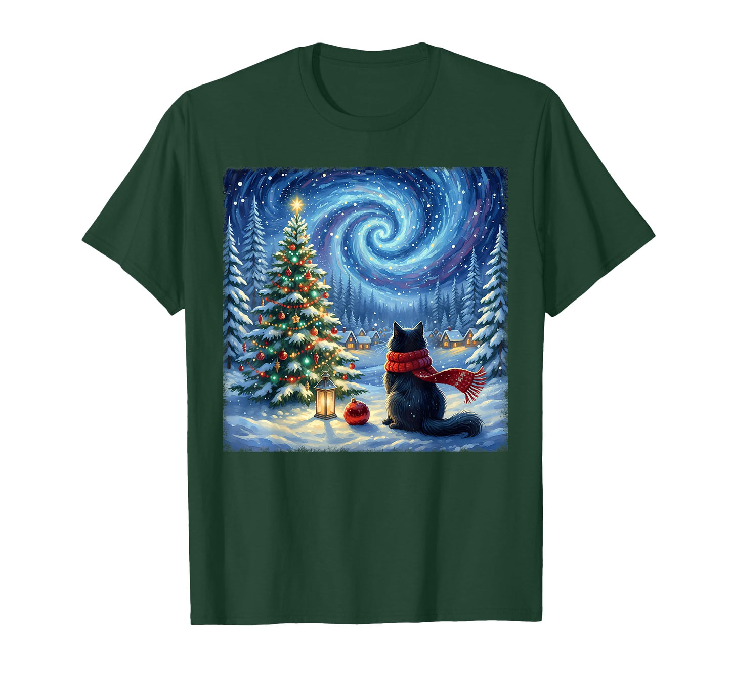 Cat Starry Night Christmas Cats Lover Winter Holiday Xmas T-Shirt