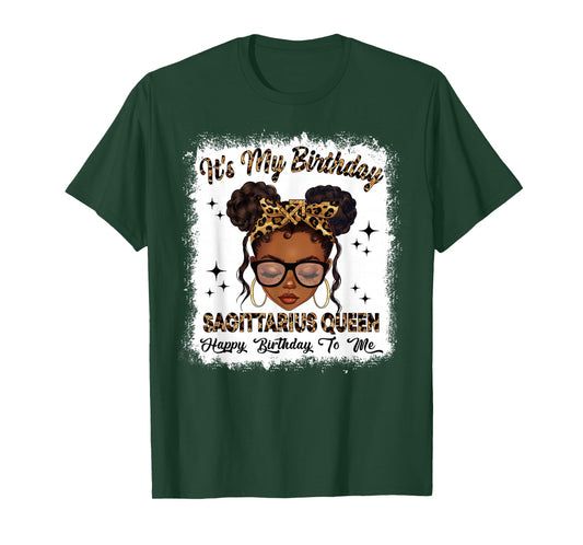 Sagittarius Queen Messy Bun Zodiac Sign Birthday Woman Girl T-Shirt