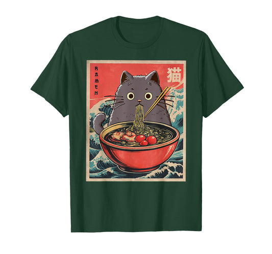 Anime Cat Ramen Japanese Funny Cat Graphic Tees Anime Gifts T-Shirt