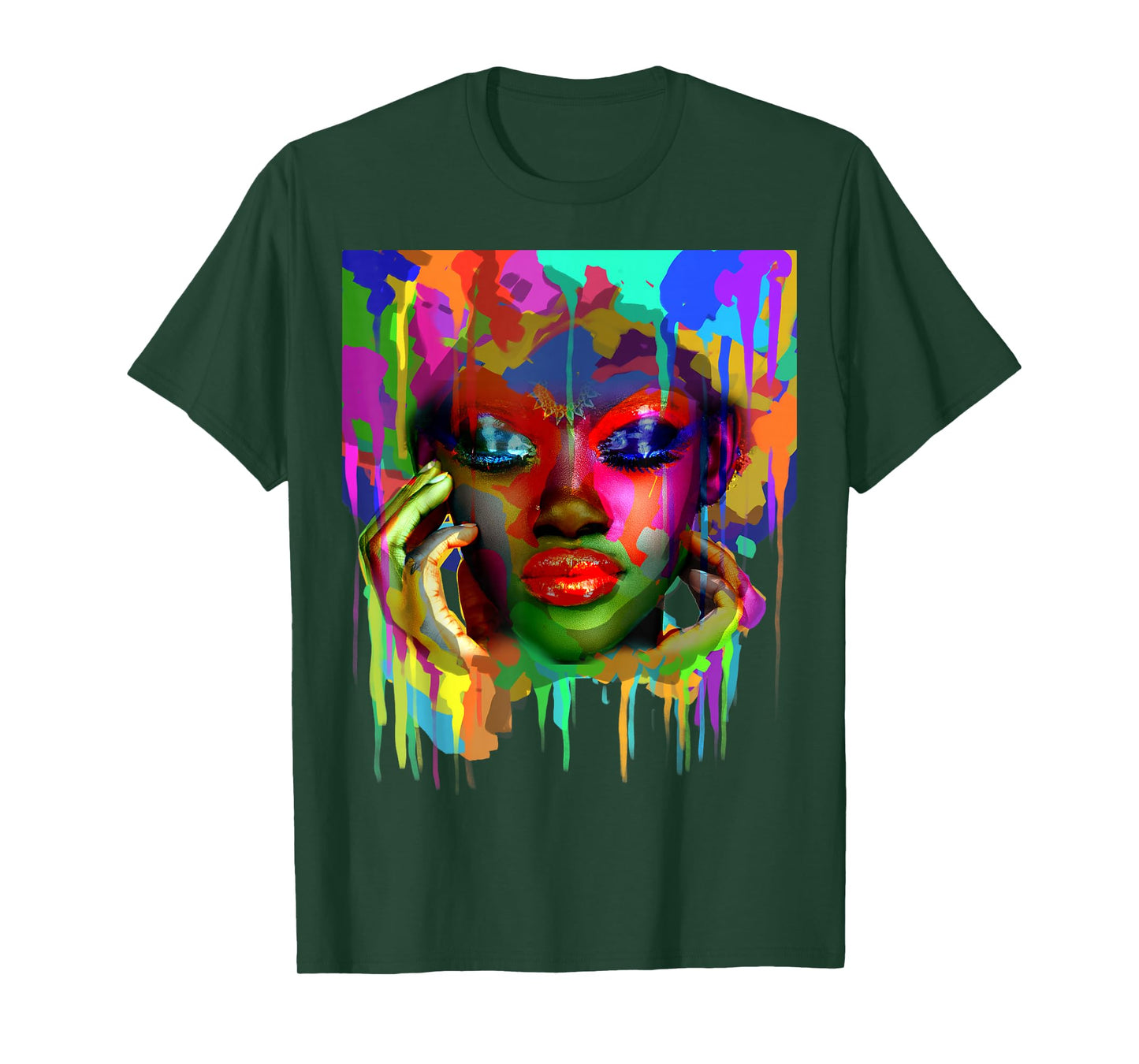 Cool African Woman Afro Color Painted Face T-Shirt