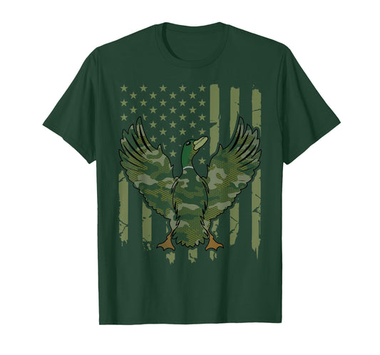 Duck Hunter Camo Waterfowl Hunting American Flag Camouflage T-Shirt