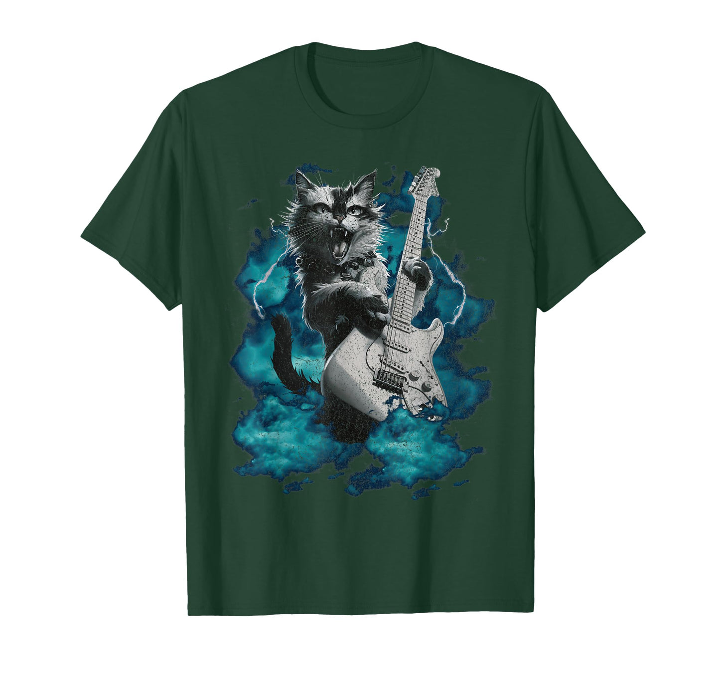 Cool Guitar Cat Kittie Rock Band Music Thunder Rockstar Men Women T-Shirt