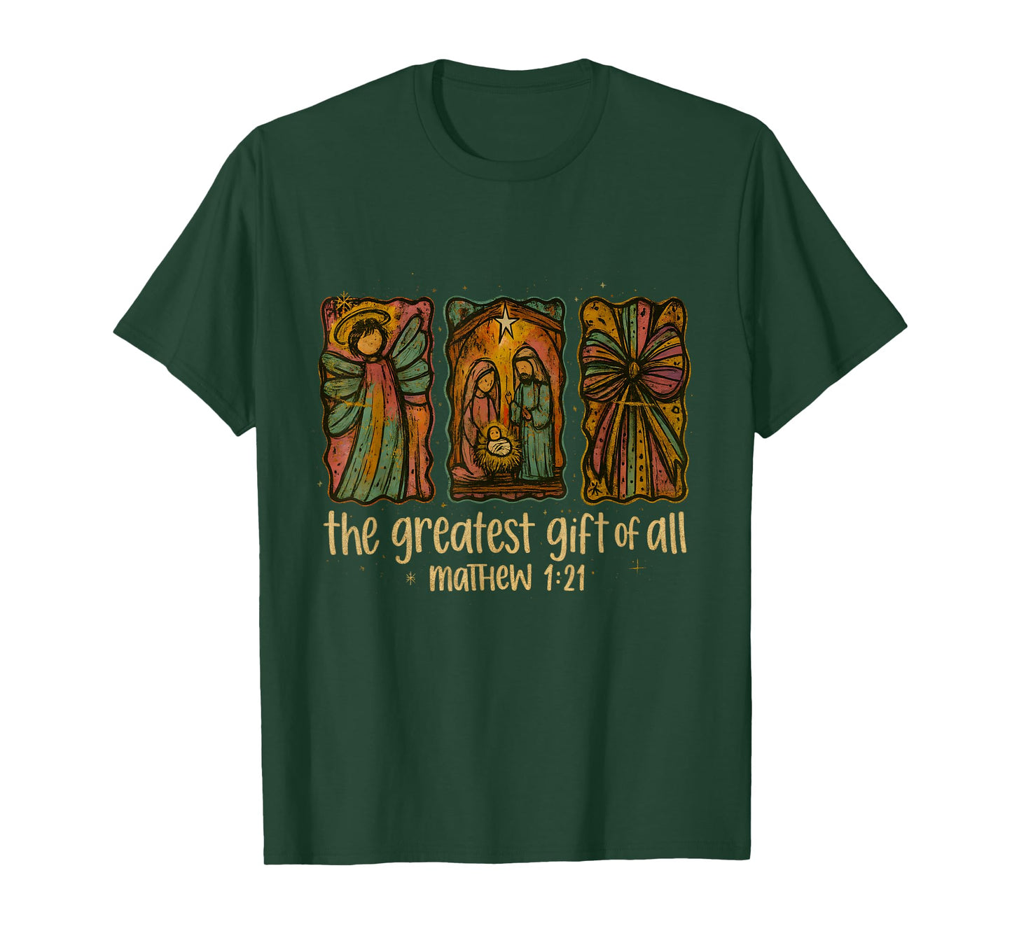 Matthew 1:21 Nativity Greatest Gift Vintage Faith Art T-Shirt