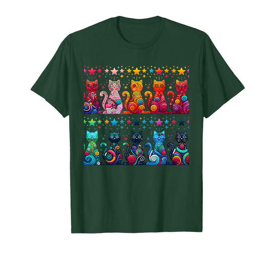 80s Colorful Kitten Lover Artwork Decor Cute Art Cat T-Shirt