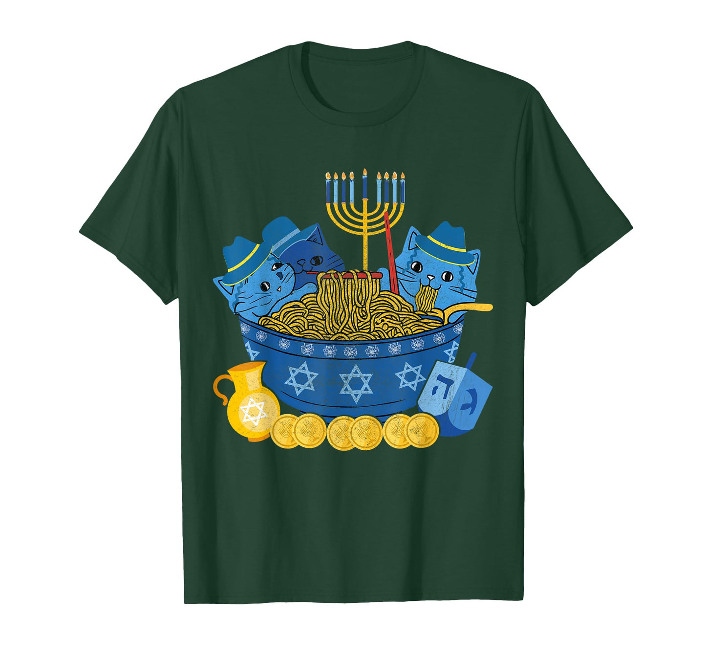 Jewish Cats Ramen Kitten Anime Hanukkah Pajamas Chanukah T-Shirt