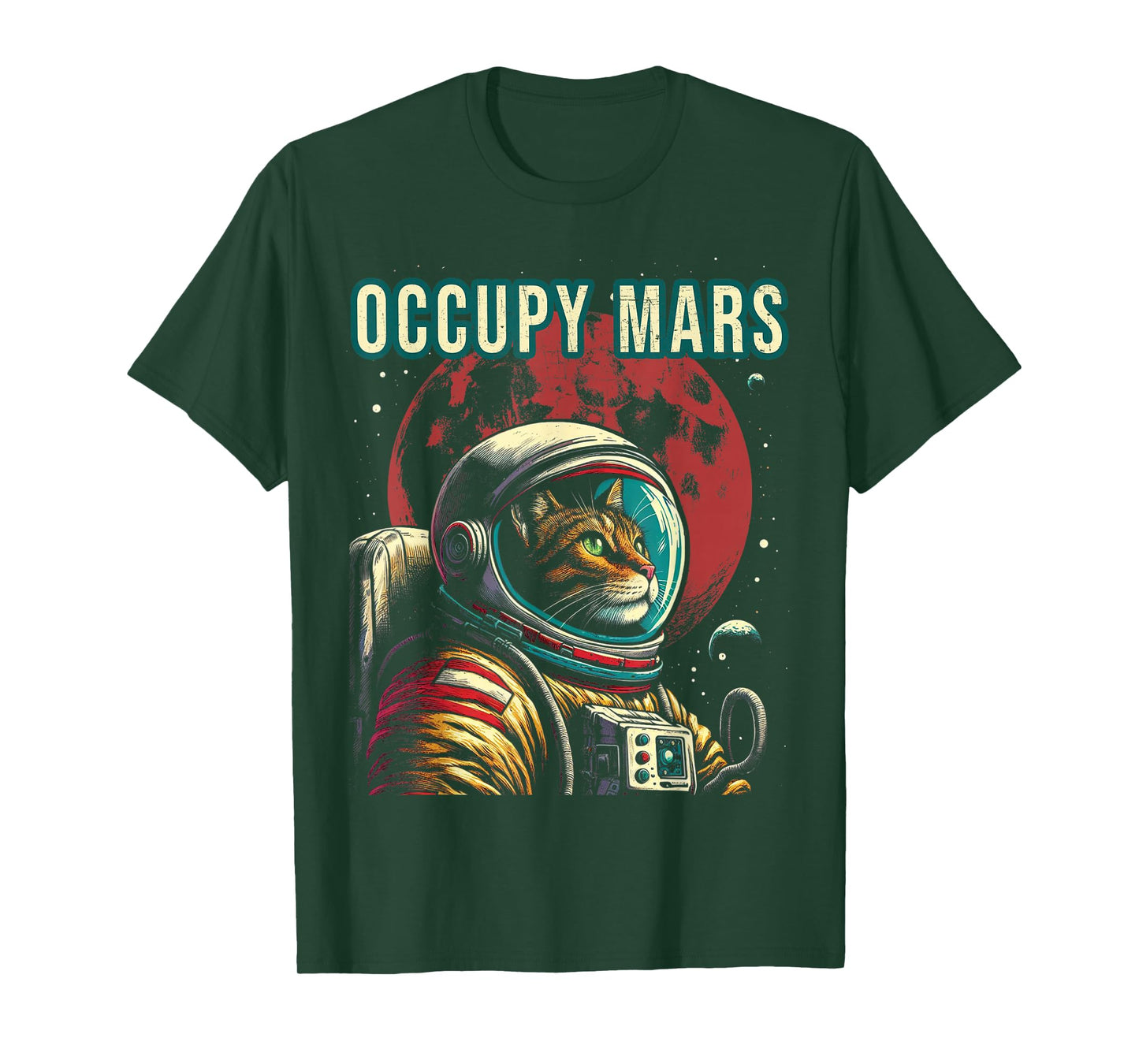 Occupy Mars - Funny Cat Astronaut Retro T-Shirt