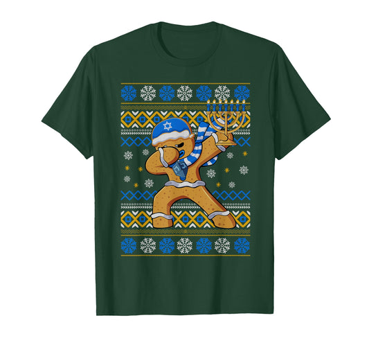 Jewish Menorah Ugly Hanukkah Dabbing Gingerbread Man T-Shirt