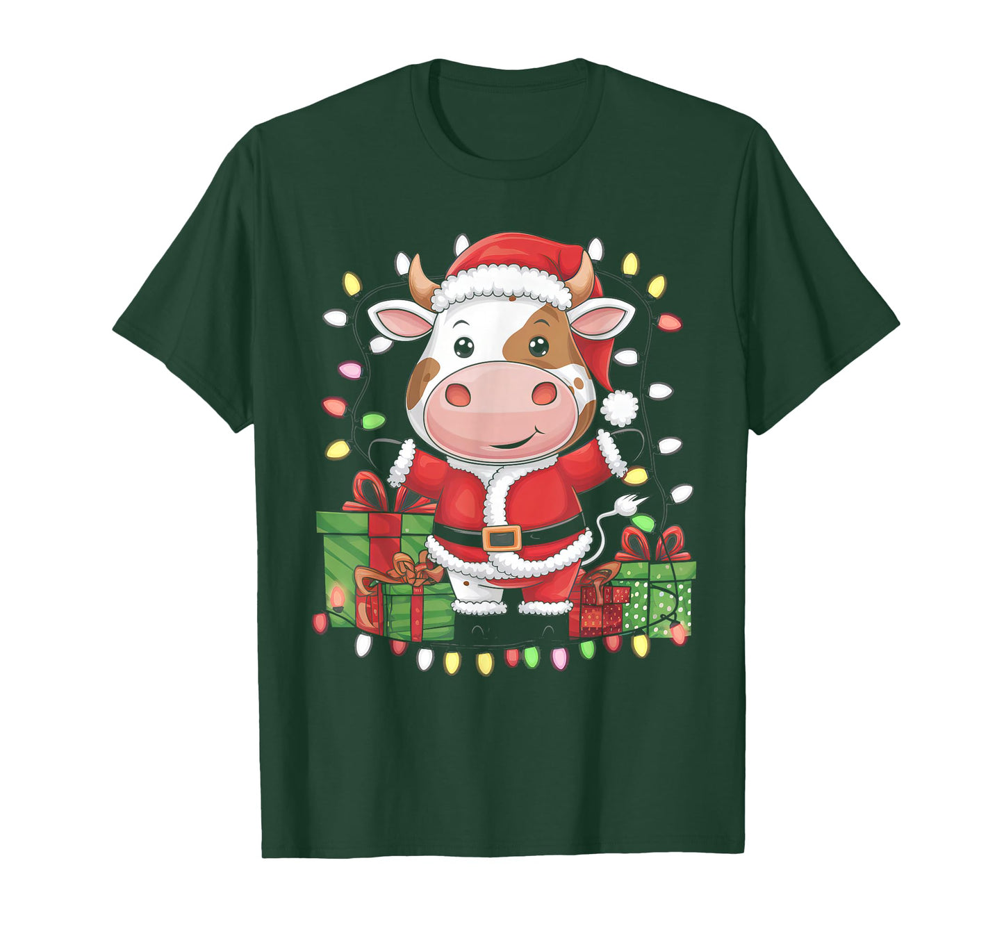Cow Christmas Tree Xmas Lights for Cow Animal Lover Farmer T-Shirt