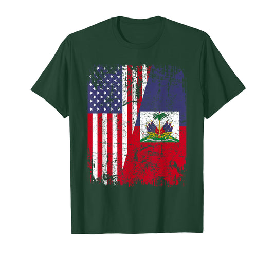 HAITIAN ROOTS | Half American Flag | HAITI FLAG T-Shirt